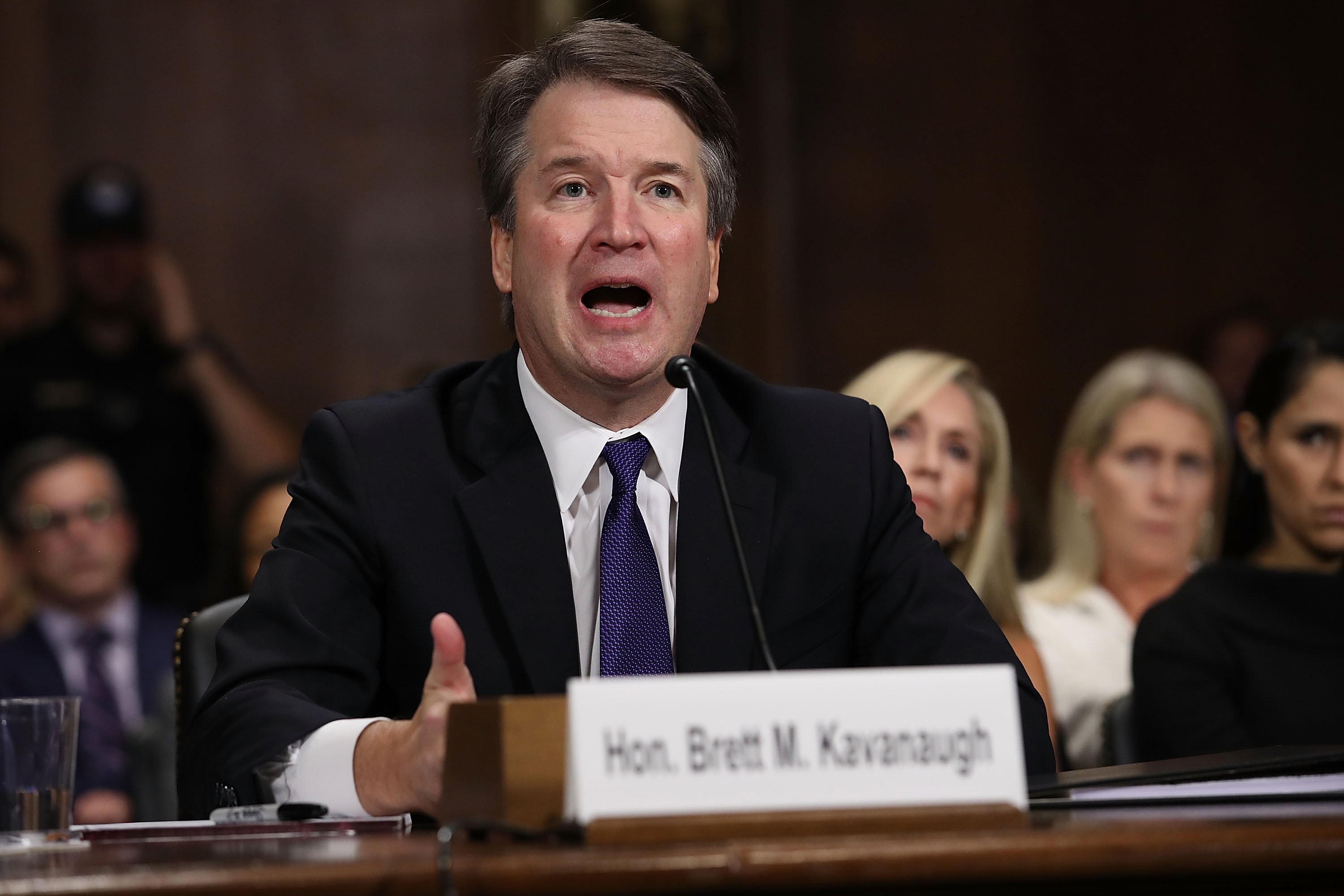 WASHINGTON, DC - SEPTEMBER 27: Judge Brett Kavanaugh testifies to the Senate Judiciary Committee during his Supreme Court confirmation hearing in the Dirksen Senate Office Building on Capitol Hill September 27, 2018 in Washington, DC. Kavanaugh was called back to testify about claims by Christine Blasey Ford, who has accused him of sexually assaulting her during a party in 1982 when they were high school students in suburban Maryland. (Photo by Win McNamee/Getty Images)