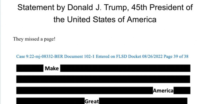 Donald Trump Trolls FBI with Redacted ‘Make America Great Again’ Statement: ‘They Missed a Page!’