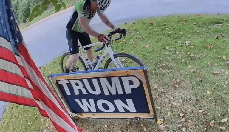 Video: Bicyclist sets 'Trump Won' sign on fire; suspect identified