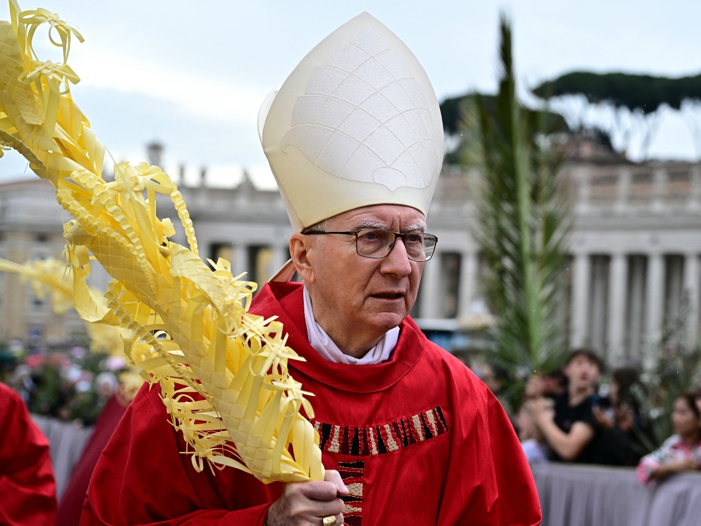 The Vatican's Cardinal Secretary of State Pietro Parolin attends a mass for Palm Sunday in St Peter's square in the Vatican on April 13, 2025. (Photo by Tiziana FABI / AFP) (Photo by TIZIANA FABI/AFP via Getty Images)